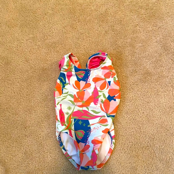 Ruffle Butts Pink and Coral Floral Swimsuit - Picture 10 of 11